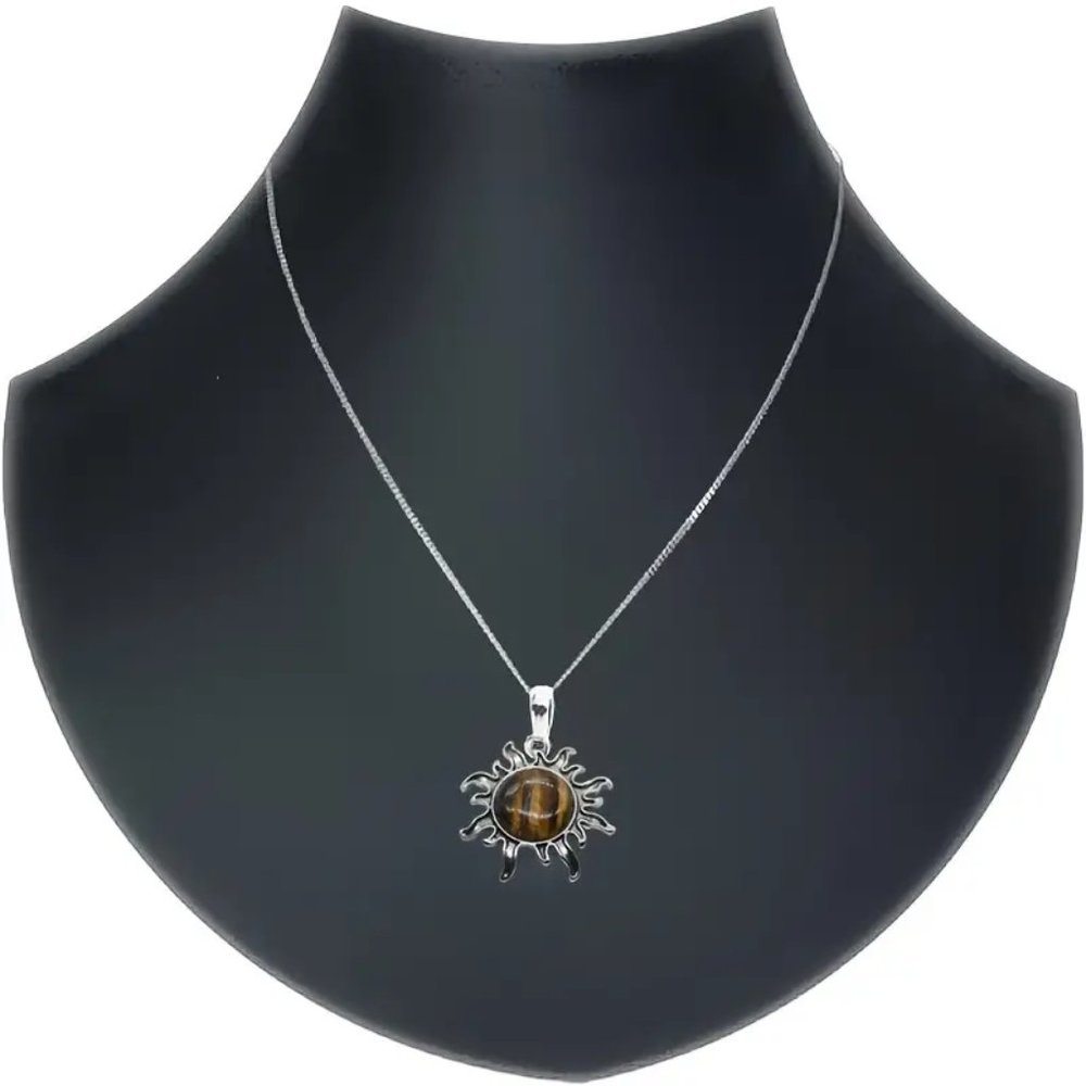 Tiger Eye Natural Stone Sun Shaped Pendant Necklace Healing Gemstone Pendant - Picture 2 of 4